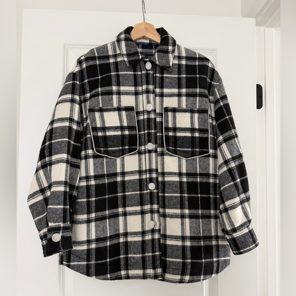 SALE💫Zara plaid overshirt with rhinestone detail
